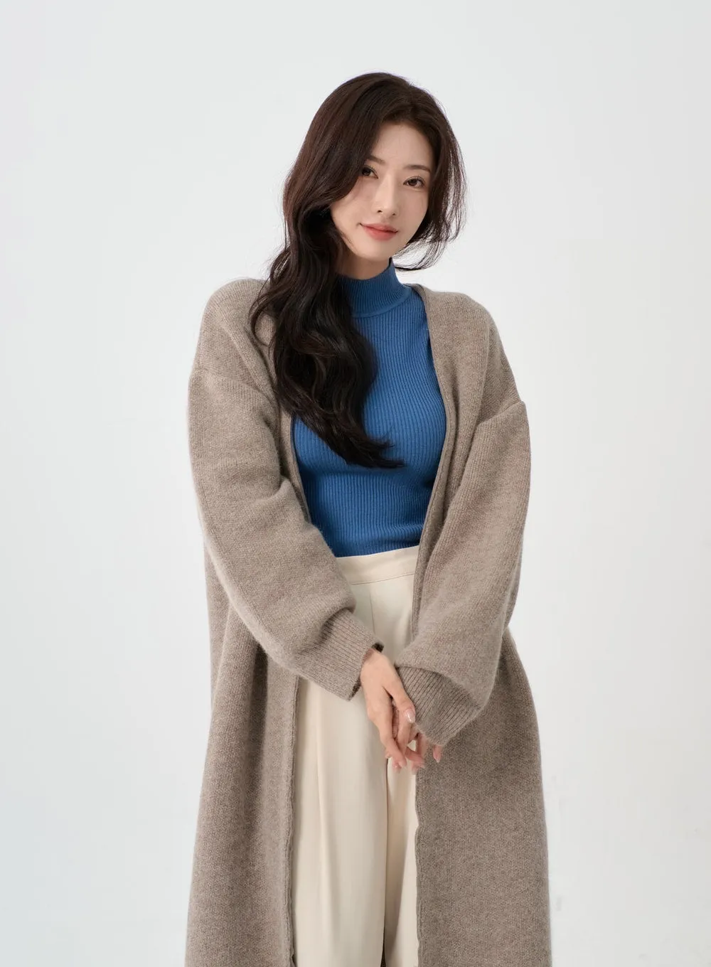 Angora V-Neck No Button Long Cardigan IO12 sold by Lewkin