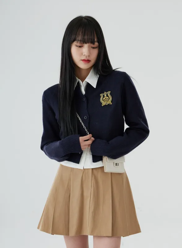 Embroidery Button Crop Cardigan OO26 sold by Lewkin