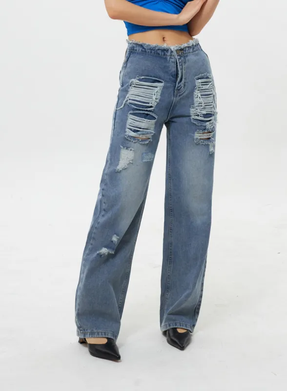 Wide Leg Ripped Jeans IY311 sold by Lewkin