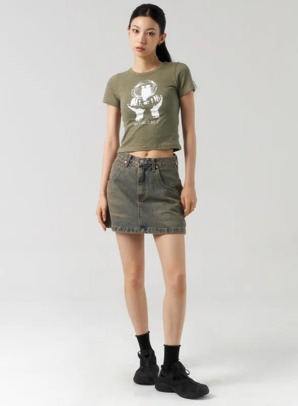 A-Line Denim Mini Skirt CU321 sold by Lewkin