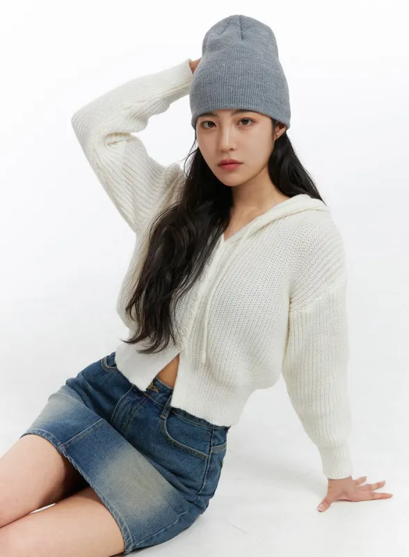 Knit Button Crop Hoodie OJ429 sold by Lewkin