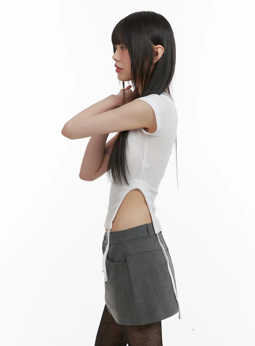 Side Slit Round Neck Tee CA422 sold by Lewkin product image thumbnail 3