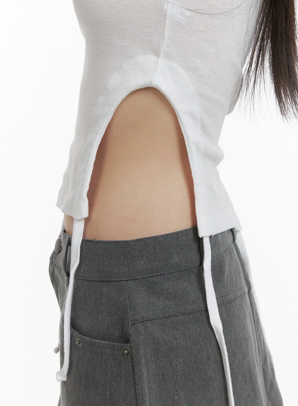 Side Slit Round Neck Tee CA422 sold by Lewkin product image thumbnail 4