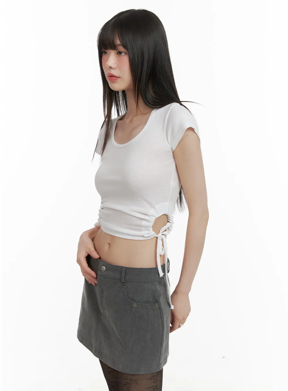Side Slit Round Neck Tee CA422 sold by Lewkin product image thumbnail 5