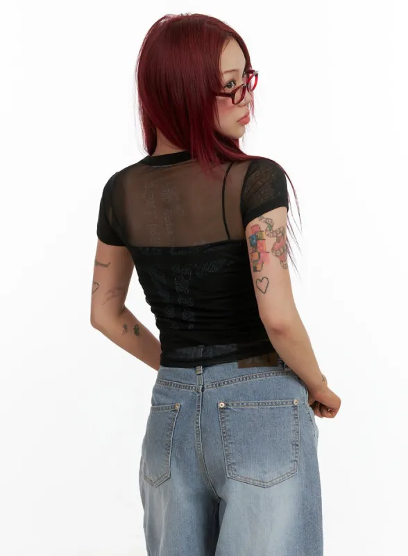 Sheer Graphic Crop Top CY429 sold by Lewkin