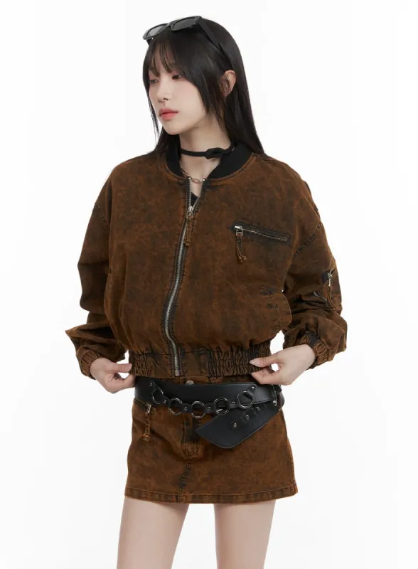 Stand Collar Solid Denim Jacket CA402 sold by Lewkin