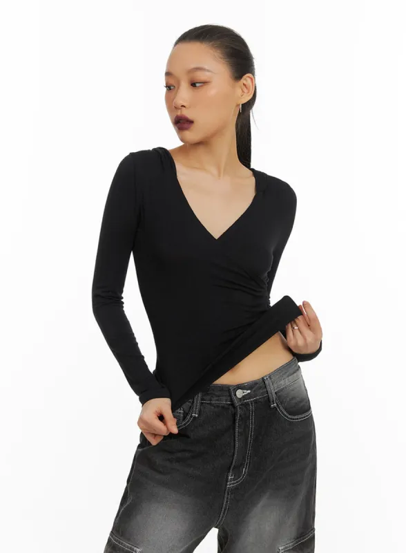 Slim Fit V-Neck Hooded Top IA417 sold by Lewkin