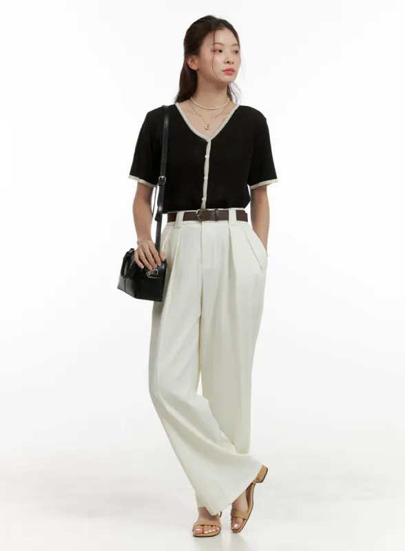 Pintuck Belted Wide Leg Tailored Pants OU411 sold by Lewkin