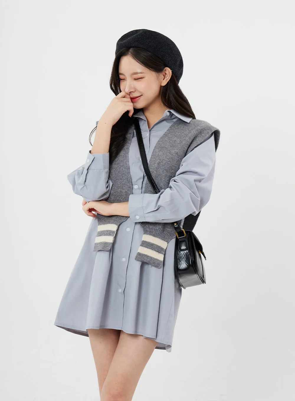 Two Color Layered Fake Cardigan OS22 sold by Lewkin product image thumbnail 4