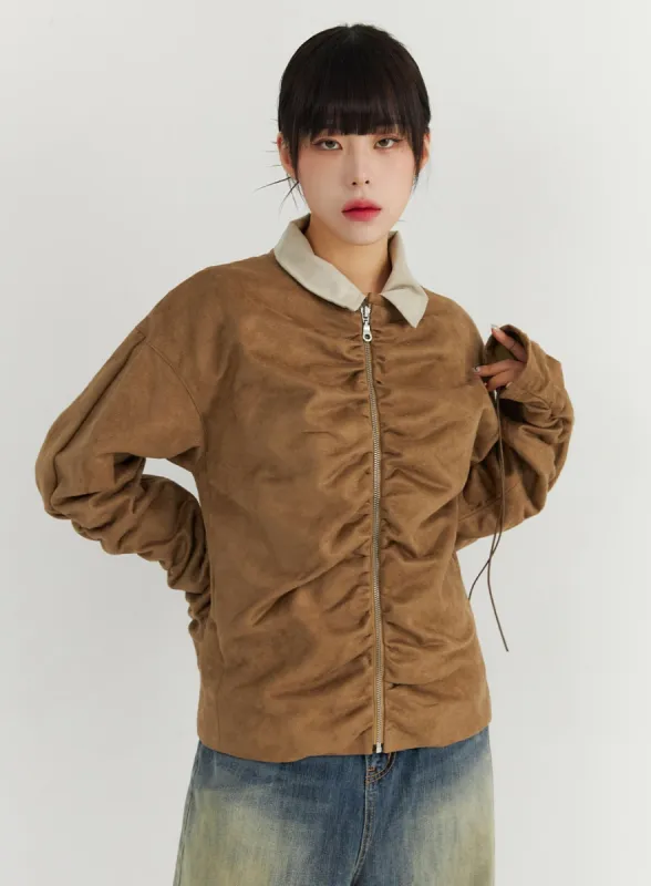 Ruched Zip-Up Collar Jacket CO319 sold by Lewkin