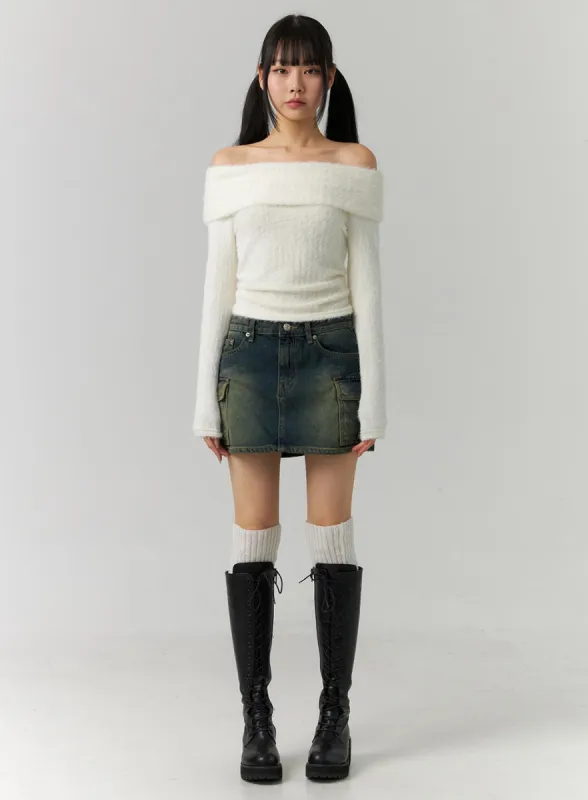 Denim Cargo Mini Skirt CD308 sold by Lewkin