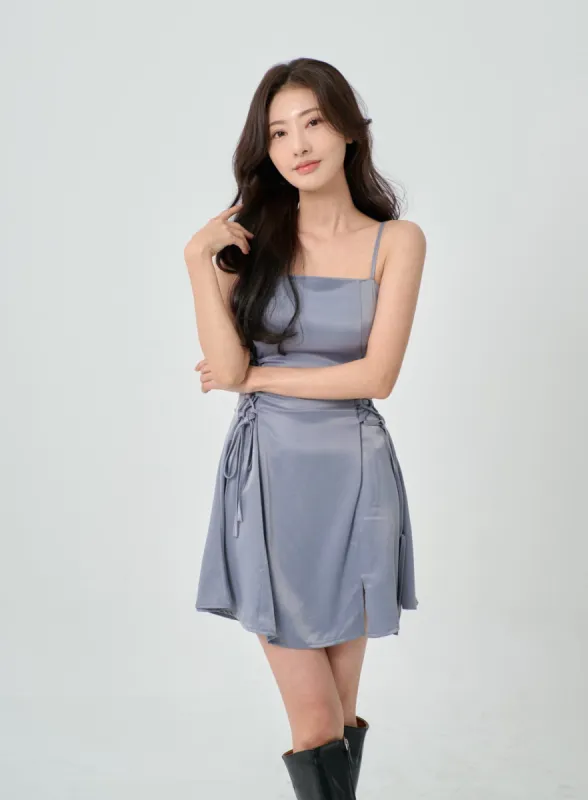 Silky Satin Cross Waist Tie Thin Strap Mini Dress IO27 sold by Lewkin