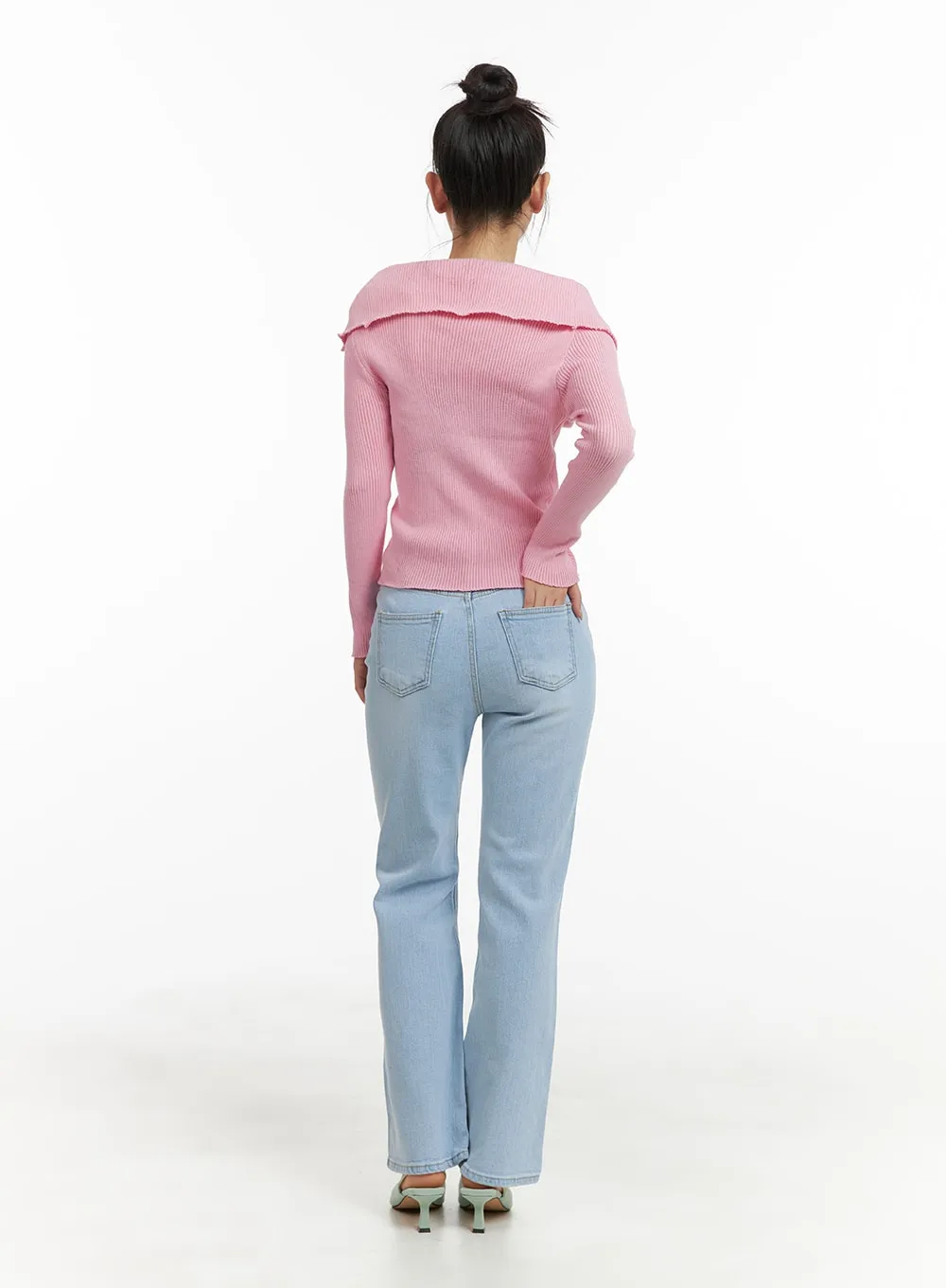 Recycled Washed Slim Bootcut Jeans OM428 sold by Lewkin product image thumbnail 5