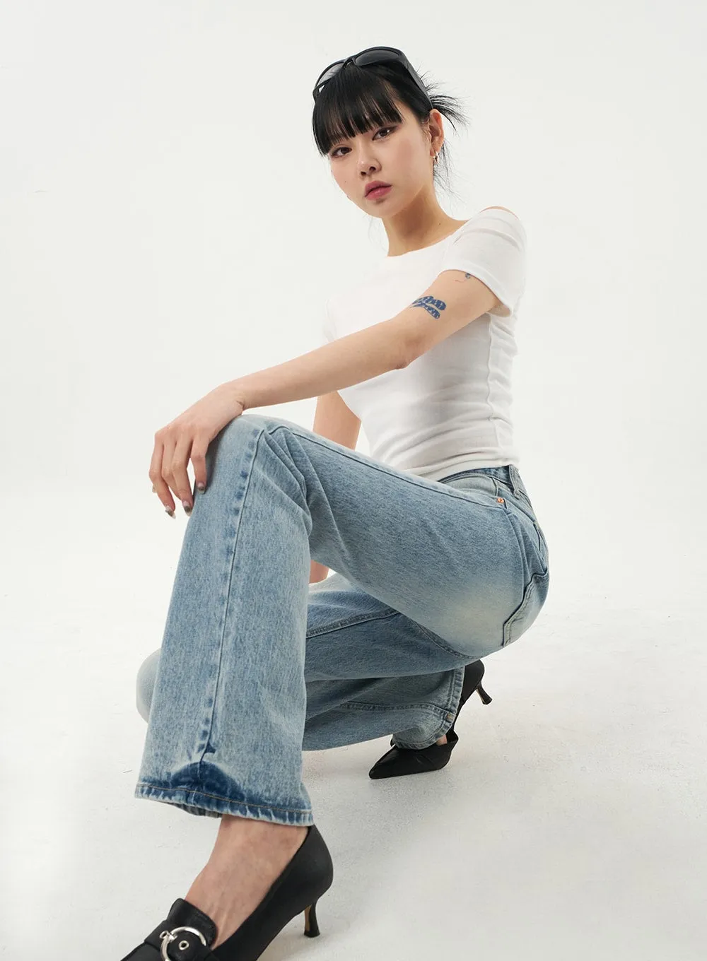 Unbalanced Neck Tee CA328 sold by Lewkin