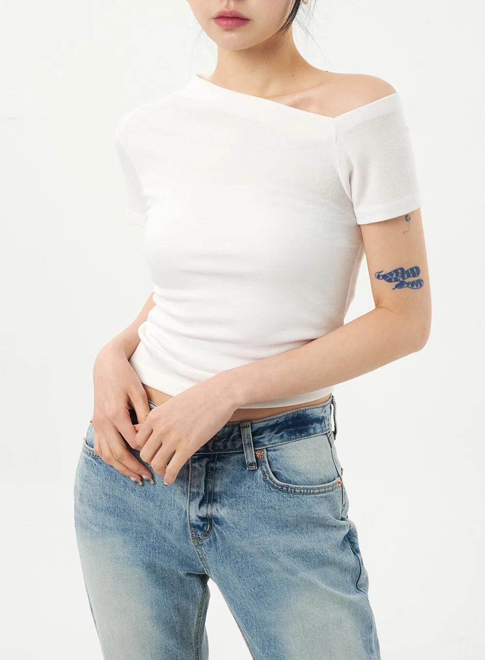 Unbalanced Neck Tee CA328 sold by Lewkin product image thumbnail 2