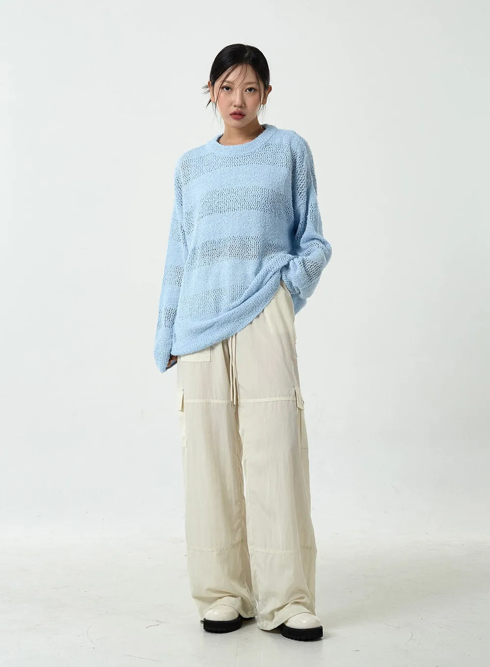 Drawstring Waist Wide Cargo Pants CU13 sold by Lewkin product image thumbnail 4