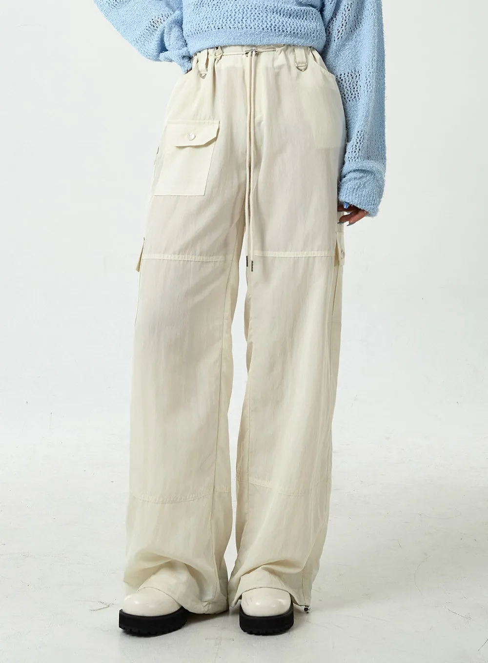 Drawstring Waist Wide Cargo Pants CU13 sold by Lewkin product image thumbnail 2