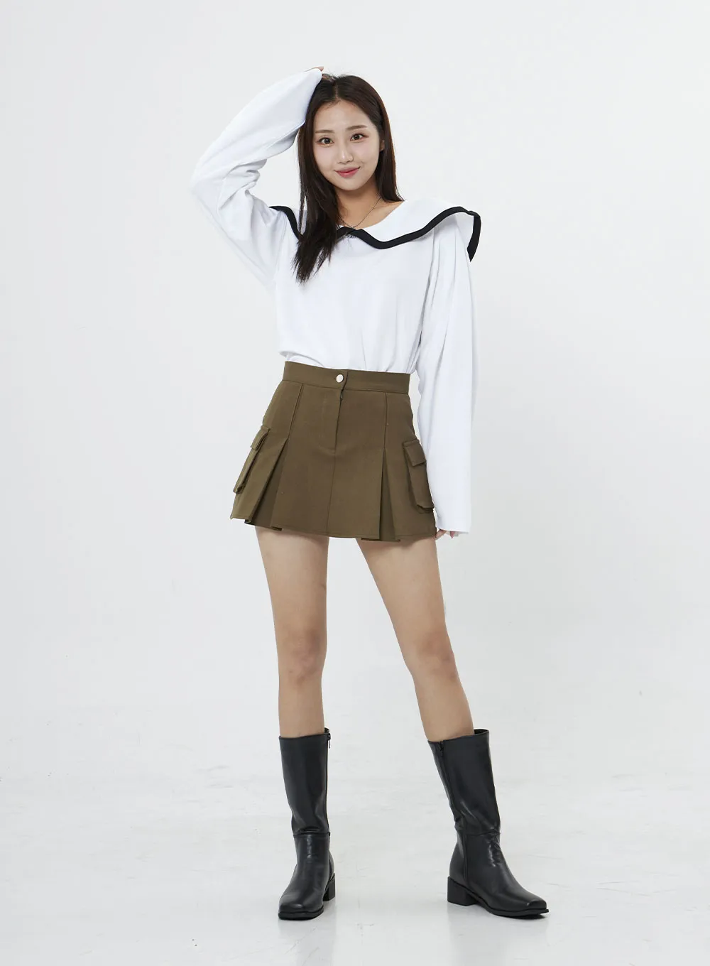 Pleated Cargo Mini Skirt BO13 sold by Lewkin