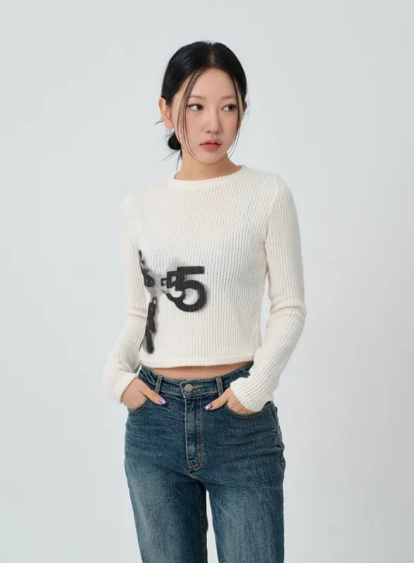 Graphic Ribbed Knit Cropped Top CJ304 sold by Lewkin