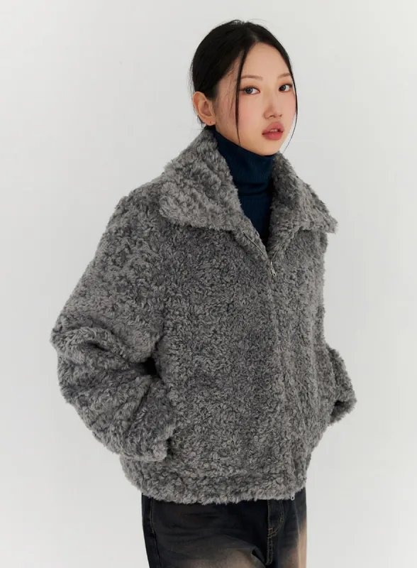 Wide Collar Faux Fur Jacket CN315 sold by Lewkin