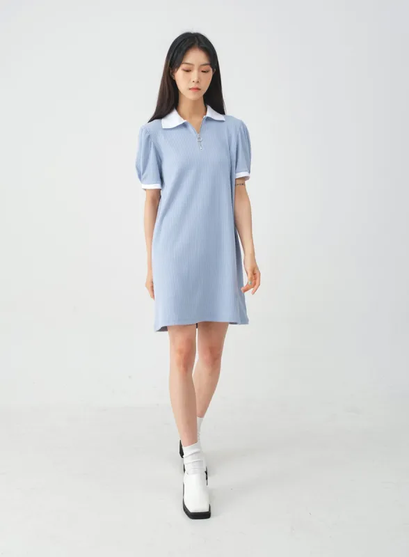 Collared Half Zip-up Mini Dress OJ10 sold by Lewkin