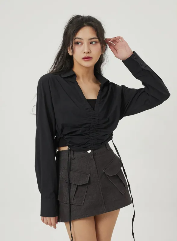 V-Neck Cropped Shirt BF328 sold by Lewkin