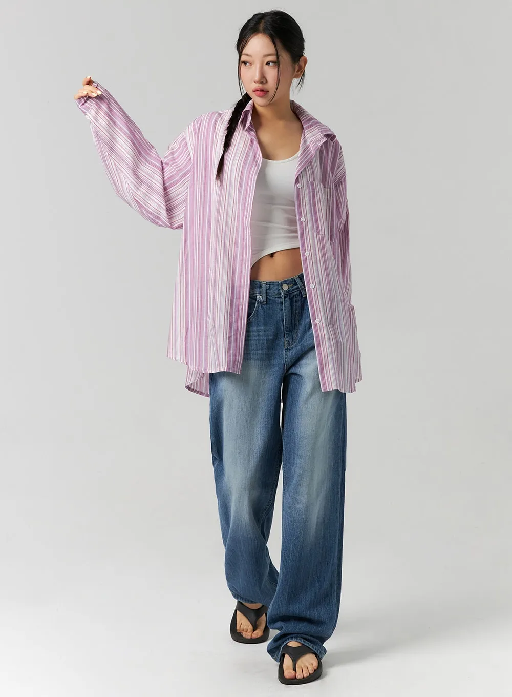 Mid Wash Wide Leg Jeans CS311 sold by Lewkin