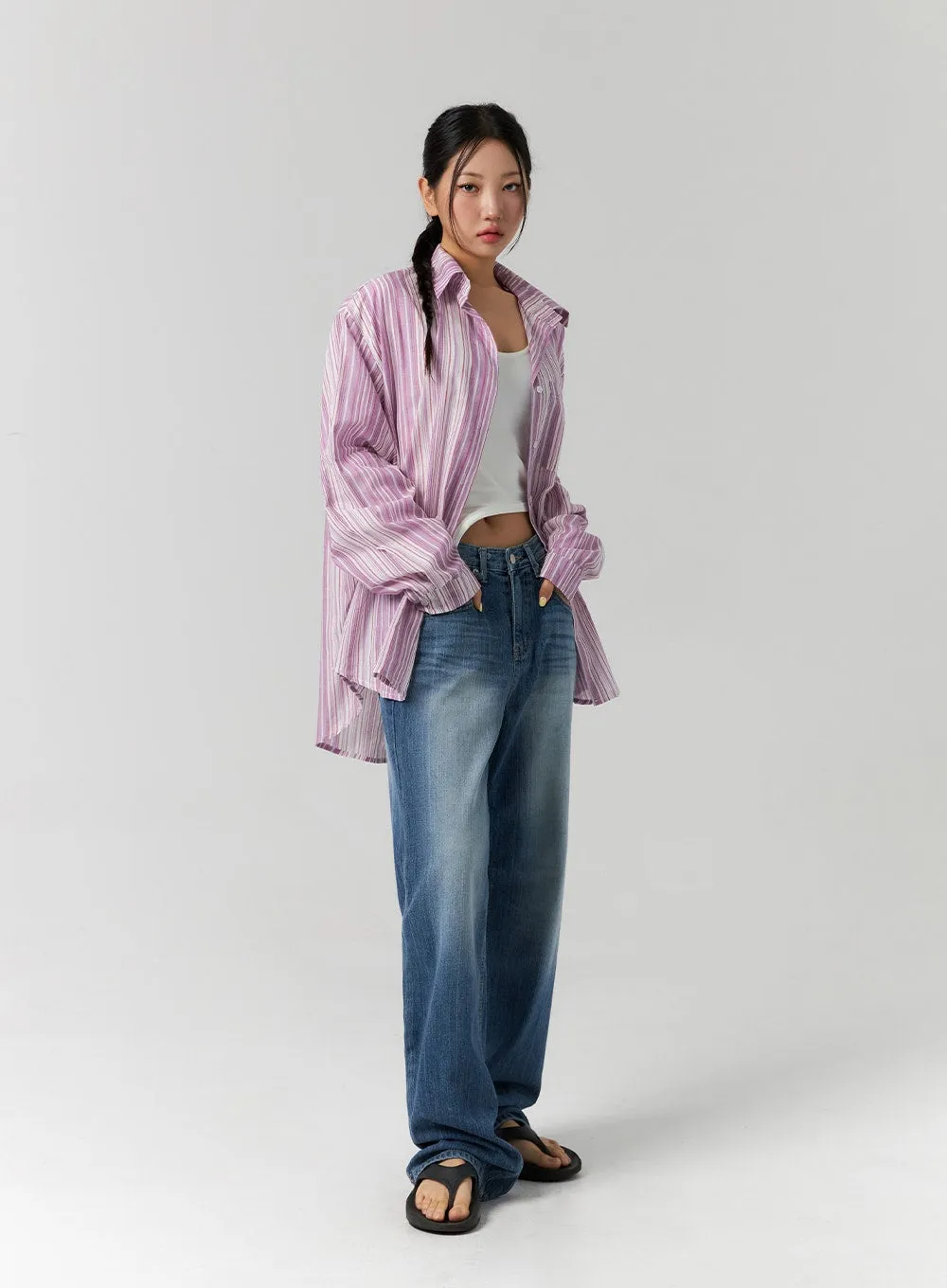 Mid Wash Wide Leg Jeans CS311 sold by Lewkin product image thumbnail 4