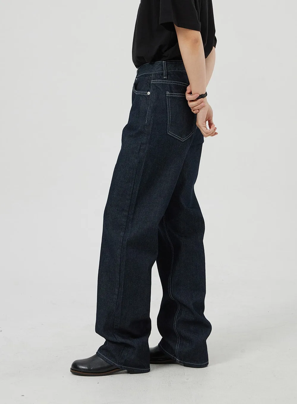 Dark Wash Wide Leg Jeans OF320 sold by Lewkin product image thumbnail 2