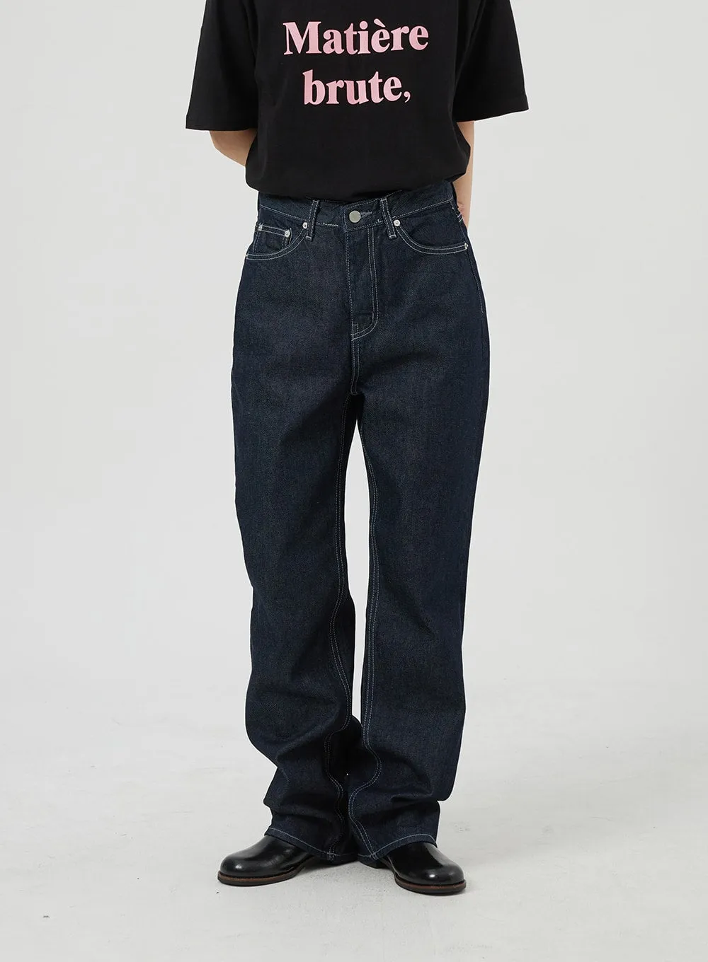 Dark Wash Wide Leg Jeans OF320 sold by Lewkin