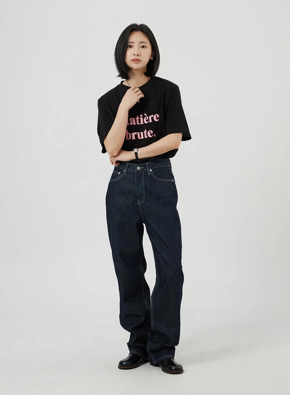 Dark Wash Wide Leg Jeans OF320 sold by Lewkin product image thumbnail 4