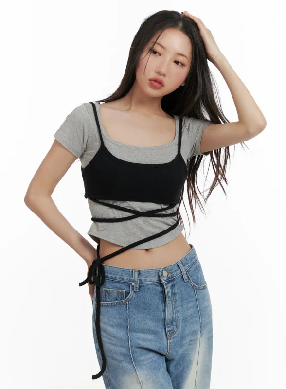 Acubi Tie-Waist Crop Tank Top CY403 sold by Lewkin