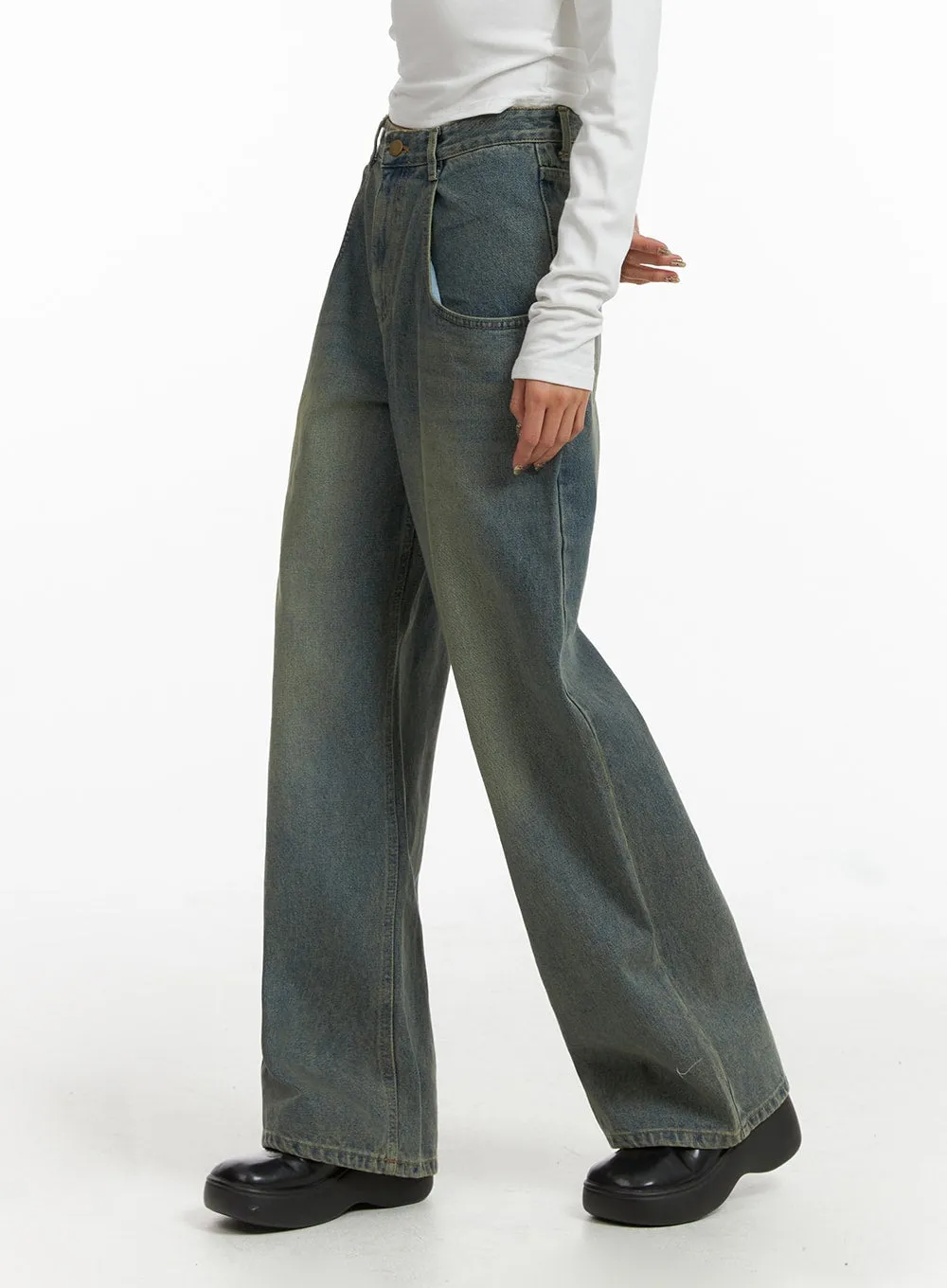 Denim High Waist Wide Leg Jeans CJ411 sold by Lewkin product image thumbnail 5