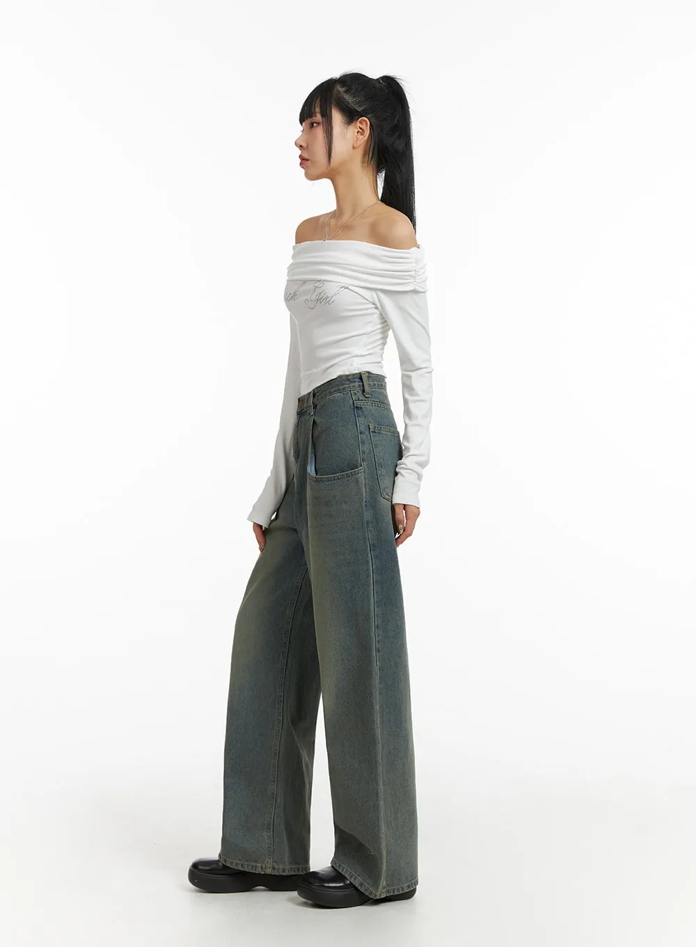 Denim High Waist Wide Leg Jeans CJ411 sold by Lewkin product image thumbnail 3