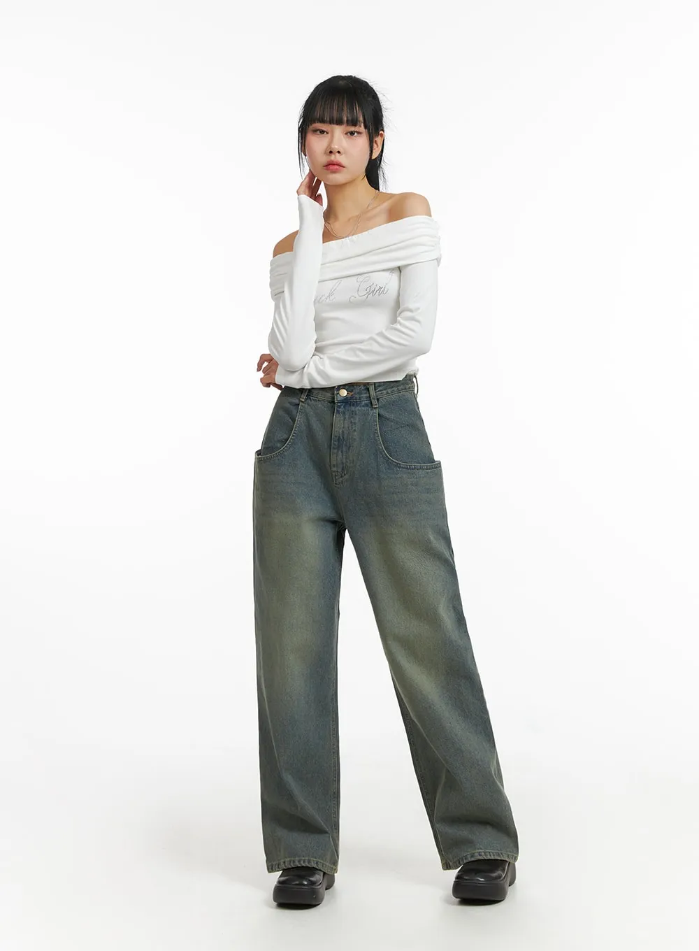 Denim High Waist Wide Leg Jeans CJ411 sold by Lewkin product image thumbnail 2