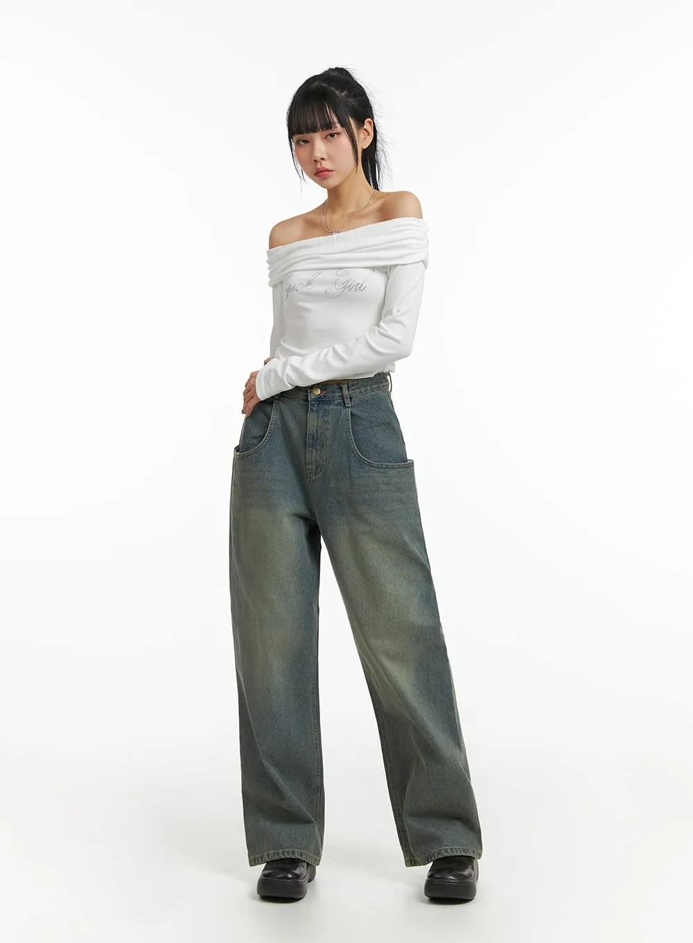 Denim High Waist Wide Leg Jeans CJ411 sold by Lewkin