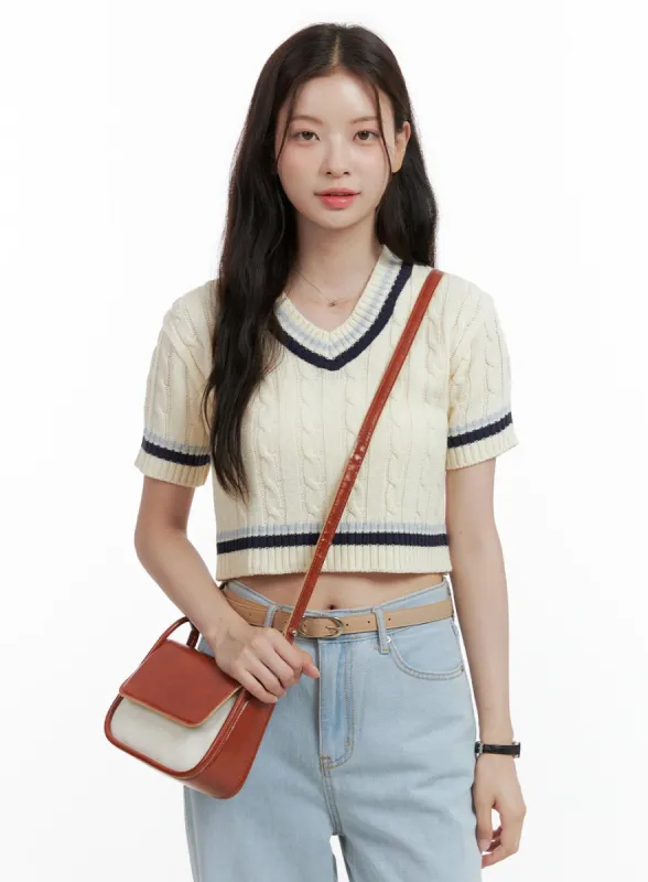 Contrasting Faux Leather Crossbody Bag OL416 sold by Lewkin