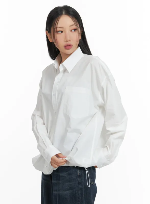 Unisex Drawstring Solid Shirt Blouse CM418 sold by Lewkin