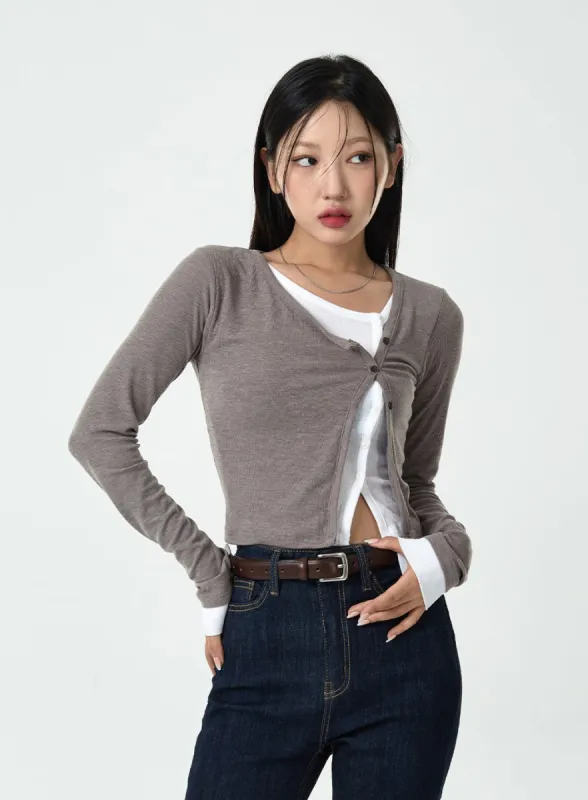 Layered Side Button Cardigan CG10 sold by Lewkin