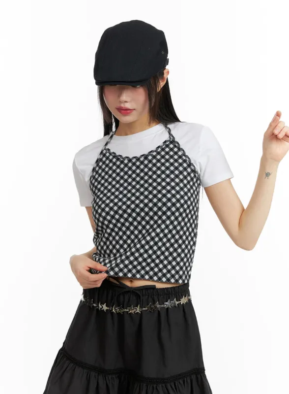 Gingham Halter Tank Top CF422 sold by Lewkin