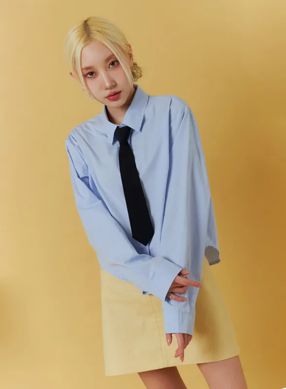 Solid Button Crop Long Sleeve IF408 sold by Lewkin