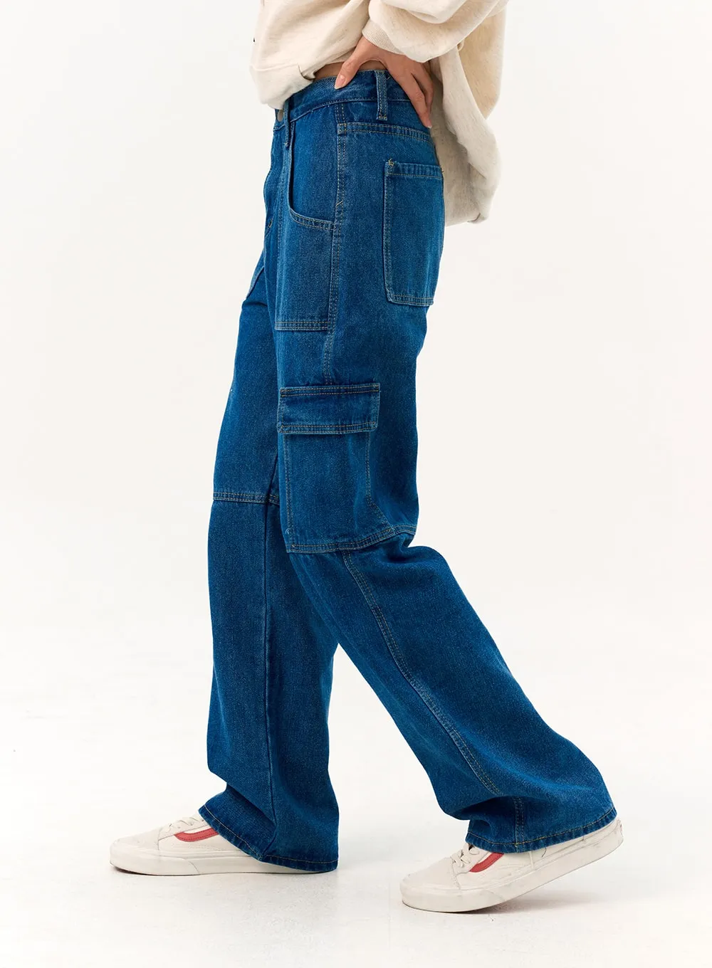 Wide Leg Cargo Pocket Jeans IO317 sold by Lewkin product image thumbnail 3