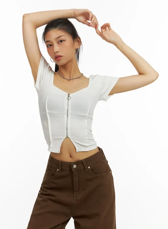 Zip-Up Crop Top IU412 sold by Lewkin