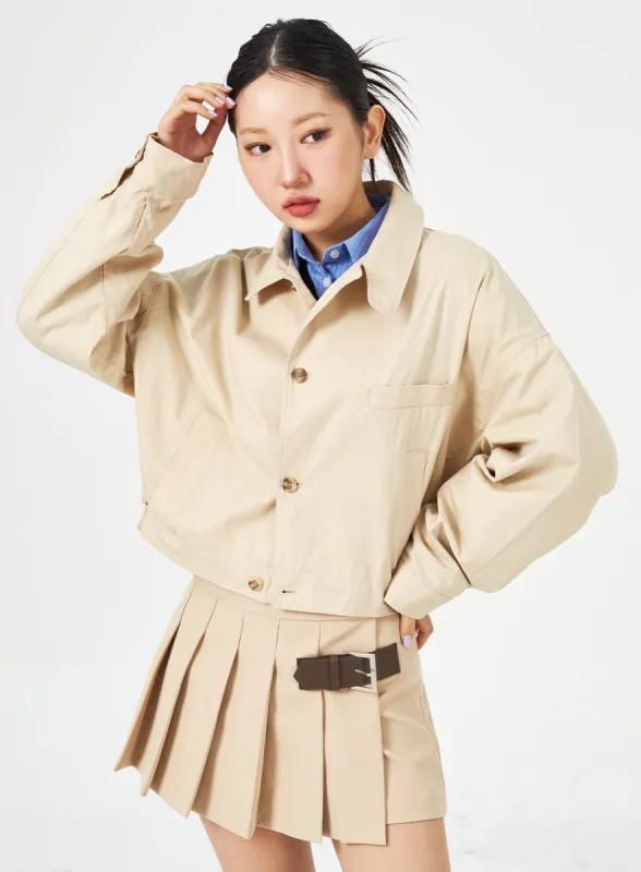 Button Cropped Jacket CM321 sold by Lewkin