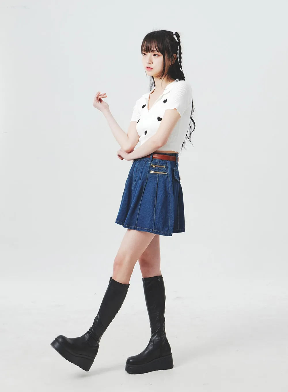 Zipper Denim Mini Skirt BA307 sold by Lewkin