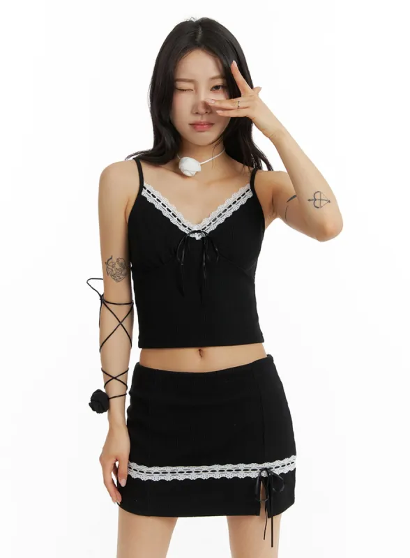 Lace Trim V-Neck Cami Top IM404 sold by Lewkin