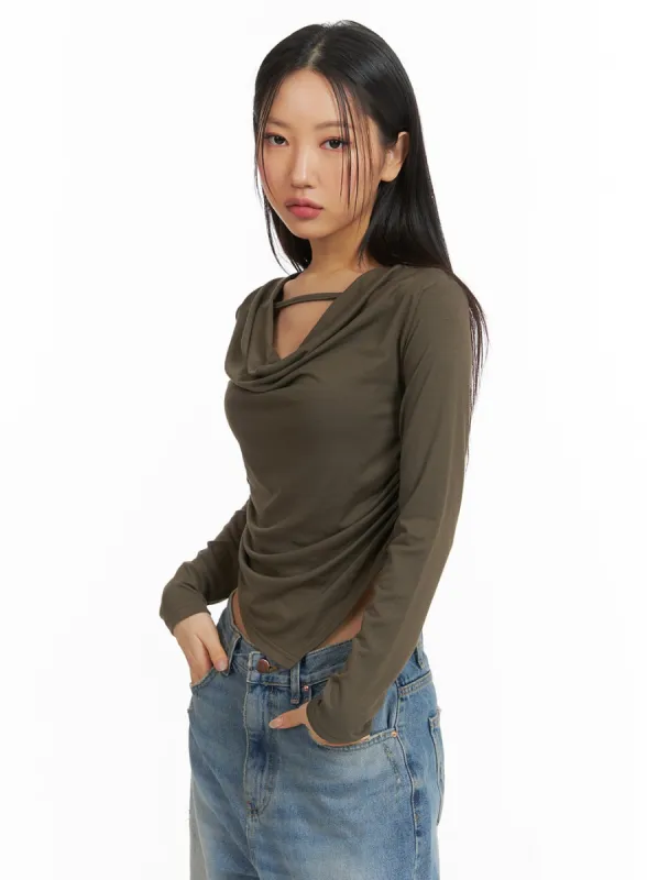 Asymmetrical Draped Crop Top CJ426 sold by Lewkin