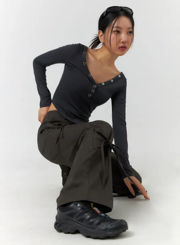 V-Neck Button Long Sleeve CF401 sold by Lewkin