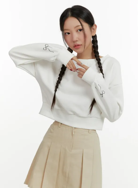 Ribbon Graphic Crop Sweatshirt OY413 sold by Lewkin