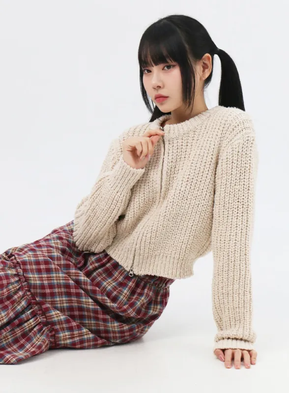 Zip-Up Waffle Knit Sweater IN314 sold by Lewkin